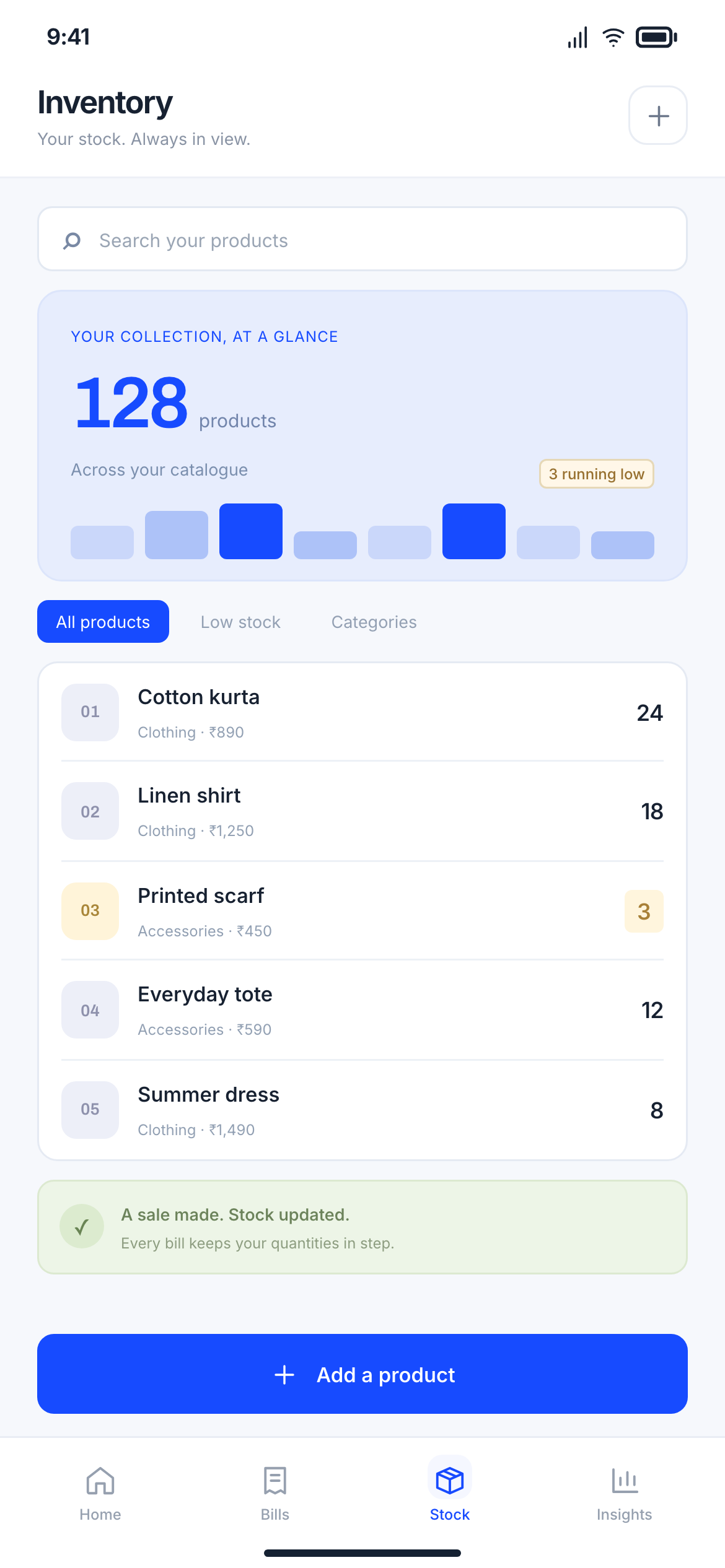 QuickBill Pro inventory preview