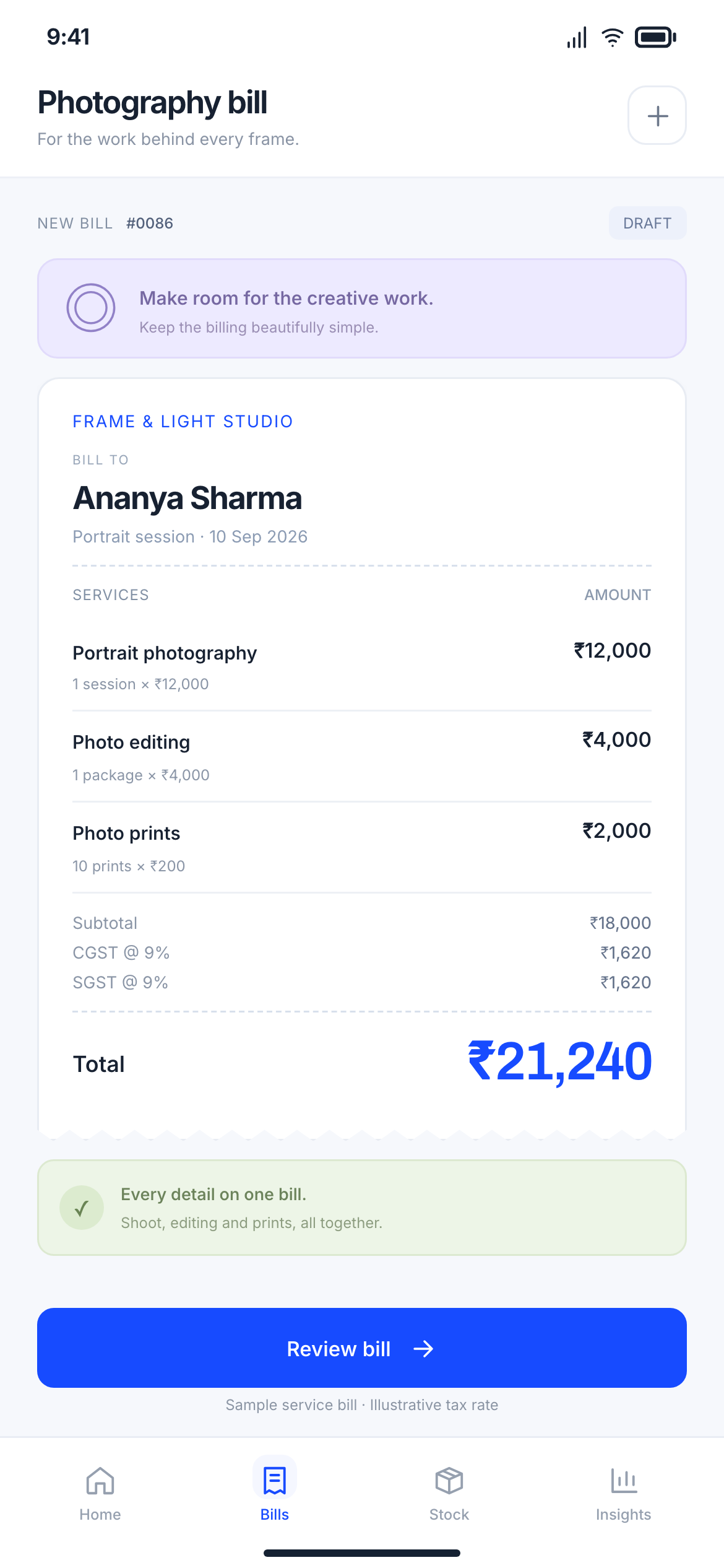 QuickBill Pro photography preview